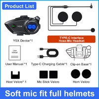Nouveau style Y5X OEM, casque interphone pour 4 personnes, portée 1 km, étanche, affichage numérique, réduction du bruit, sans fil, pour moto, compatible TWS
