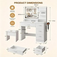 Table de maquillage élégante avec miroir LED et tiroirs de rangement, blanche, pour femmes, pour chambres, salons, dortoirs