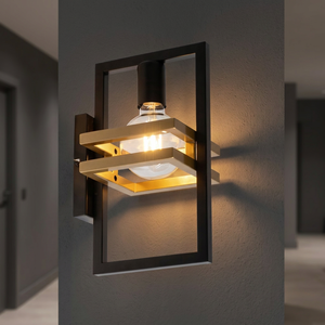 โคมไฟติดผนังโลหะสีดำ รูปทรงสี่เหลี่ยมผืนผ้า ขั้วหลอด E27 แสงวอร์มไวท์ LED 3500K ดีไซน์ติดตั้งสำหรับห้องนั่งเล่น - Product Image 4