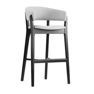 Modern High <strong>Back</strong> Bar <strong>Stool</strong> <strong>with</strong> Upholstered Fabric Seat and Wood Legs Counter Height for Home Bar &amp; Restaurant - Product Image 1
