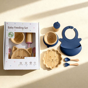 Bavaglino impermeabile per bambini con grande tasca per cibo antimacchia in Silicone platino bavaglini in bambù Set per l'alimentazione per neonati - Product Image 1