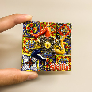 Aimants de réfrigérateur créatifs <span class=keywords><strong>en</strong></span> résine d'Italie, <span class=keywords><strong>Sicile</strong></span> et Palerme - Motif de carrelage traditionnel durable et souvenirs de voyage de sites emblématiques locaux - Product Image 4