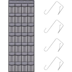 28 Mesh Pocket Hanging <b>Shoe</b> Organizer Grey Over The Door Closet <b>Storage</b> Holder For <b>Shoes</b> With Stainless Steel Hooks - Product Image 1