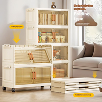 Armoire de rangement pliable moderne Haogle à double porte, armoire de rangement portable en plastique pliable avec roulettes