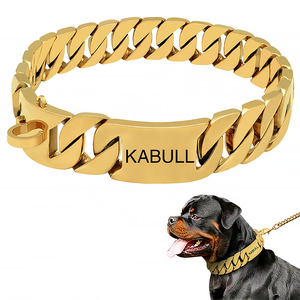 골드 개 체인 목걸이 개인화 된 이름 32mm 와이드 스테인레스 스틸 씹는 증거 훈련 대형견을위한 애완 동물 체인 고리 - Product Image 6
