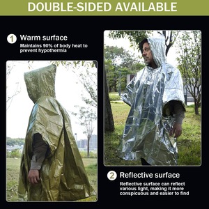 <span class=keywords><strong>Poncho</strong></span> de <span class=keywords><strong>pluie</strong></span> imperméable orange à capuche réfléchissant pour les sports de plein air - Randonnée, vélo, cyclisme, plastique épais - Product Image 3
