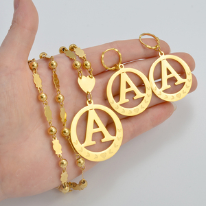 Collares y Pendientes con Iniciales Grandes, Chapados en Oro, Alfabeto de Micronesia de la A a la Z, Joyería con Letras Inglesas # 076921 - Product Image 4