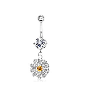 Bague de nombril CRYSPURE en acier inoxydable plaqué or 14g avec pendentif papillon et fleur, bijoux de piercing pour femme avec zircon, vente en gros OEM - Product Image 3
