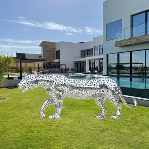 Fabricante personalizado moderno animal escultura exterior jardín decoración Metal arte hueco Acero inoxidable leopardo escultura