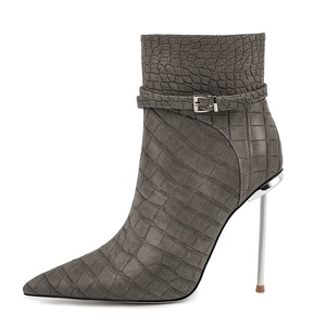 Super Slim Metal Heels Women Ankle <b>Boots</b> Big Size 45 Wide Fit High Heeled Shoes Stiletto Short Stone Print Pumps - Product Image 3