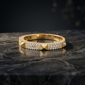Anillo de Compromiso de Lujo Clásico con Banda Geométrica de Diamantes Pavé, Oro de 10K, 14K, 18K, Plata 925, 935, Chapado en Rodio, Joyería para Mujer - Product Image 1