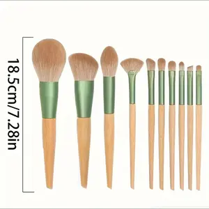 hautfreundliche vegane grüne Kosmetikpinsel 10 Stück Holzgriff Stiftung Pulver Abdecker Make-up-Pinsel-Set mit Boxbeutel