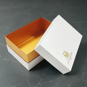 Custom Beige Gold Foil Stamping Logo Rigid Cardboard Removable Lid Rigid Boxes With Gold Neck