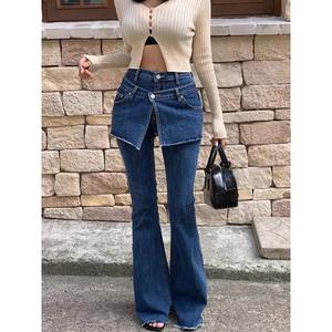 Venta al por mayor Primavera 2026 Nueva Moda Elegante <span class=keywords><strong>Falda</strong></span> Vaquera Casual con Empalmes y Cintura Alta para Mujer - Product Image 3