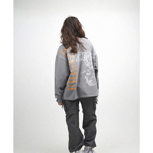 Felpe da <span class=keywords><strong>donna</strong></span> in cotone 100% <span class=keywords><strong>oversize</strong></span> spugna <span class=keywords><strong>grigia</strong></span> girocollo - Product Image 3