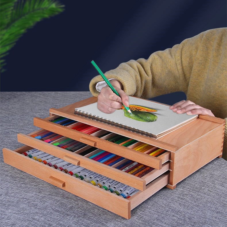 Caja De Madera Con 10 Cajones Para Almacenar Materiales De Arte - ¡Organiza Tus Lápices, Pasteles Y Rotuladores!