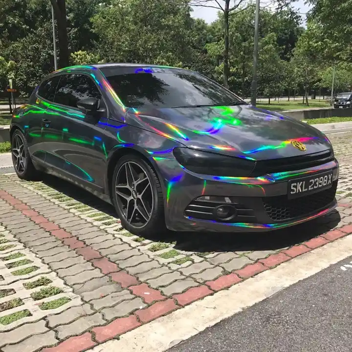 Black/Silver Laser Holographic Chrome Car Styling Wrap Vinyl Film