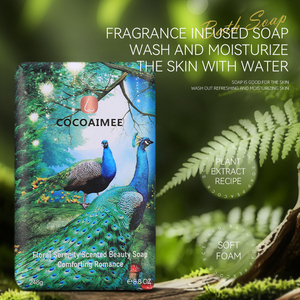 Savon pour le visage et le corps parfumé aux fleurs 248g Emballage paon Nettoyage en profondeur de la peau Hydratant Blanchissant Savon fait à la main - Product Image 1