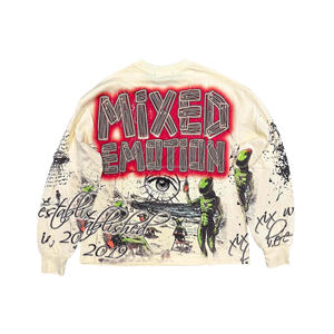 Hoodie Kasual Berkualitas Tinggi Bahan Katun 100% Berat, Model Retro Longgar dengan Cetakan Grafiti Vintage Warna Brick yang Trendi - Product Image 4