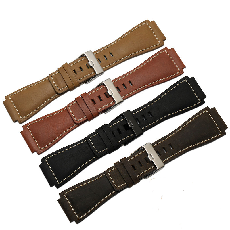 Bracelet de montre intelligent en cuir de veau souple, italien, à bout convexe, 33x24mm, pour la série BR01 BR03