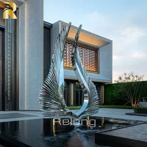 Hot Bán Tùy Chỉnh Thiết Kế Đánh Bóng Hiện Đại Thép Không Gỉ Trừu Tượng Cánh Bức Tượng Điêu Khắc Cho Khách Sạn Lối Vào - Product Image 5