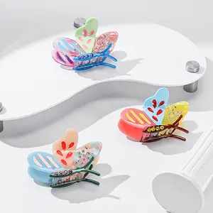 BSCI Factory YHJ Cartoon Animal Series Hair Claw Clips Women Colored Rhinestone Butterfly Shaped Acetate Claw Clips Hair Claw