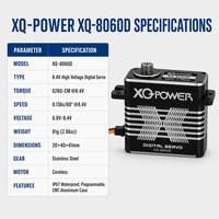 Servo Digital sin Núcleo de Acero Inoxidable IP67 Resistente al Agua 62KG XQ-S8050D Programable para Coche/Camión RC 1/10 1/8 XQ-POWER