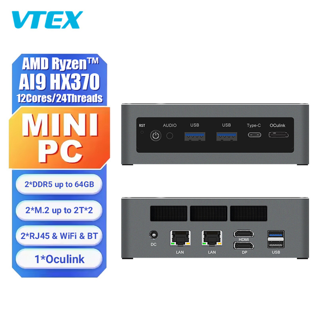 Business Office Mini PC Oculink Wifi6E BT5.2 DDR5 Dual PCIe 4.0 NVMe M.2 2280 Type-C USB4 Thunderbolt Win11 Mini Computers