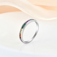 Parure de bijoux en argent sterling 925, motif arc-en-ciel, comprenant une bague demi-éternité et des boucles d'oreilles créoles en forme de C, serties de zircons cubiques colorés, pour femme