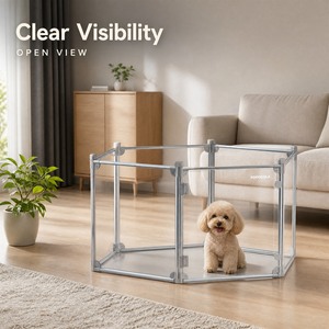 Şeffaf Akrilik Katlanabilir Köpek Çit Kapısı Montaj Gerektirmez Orta/Büyük Boy Köpekler İçin İç Mekan Kullanımı-Yıldızlı Evcil Hayvan Alanı - Product Image 5