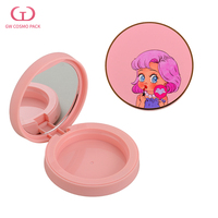 Boîtier vide rond rose double couche en ABS/PS/PET pour poudre libre, avec miroir, imprimé dessin animé, logo personnalisé, OEM, vente en gros, en vrac