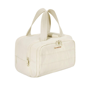 Sac de toilette tendance grande capacité en velours côtelé avec fermeture éclair et poignées pour femmes et filles, motif lettres Polye - Product Image 1