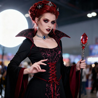 Costume de cosplay de vampire style sombre pour reine - Robe de cour vintage rouge et noire contrastée pour fête d'Halloween