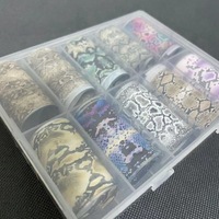 Stiker Kuku Pola Ular Foil Langit Berbintang Marmer Foil Transfer Langit Berbintang Seni Kuku 10 Lembar/Kotak 50cm Aksesori Seni Kuku