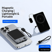Batterie externe magnétique ultra-mince en alliage d'aluminium 3-en-1 avec charge rapide sans fil 20W, affichage LED, grande capacité et cordon portable