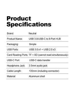Hub multifonction 8 en 1 FY901 <span class=keywords><strong>vers</strong></span> carte <span class=keywords><strong>SD</strong></span> + TF, station d'extension <span class=keywords><strong>USB</strong></span> 3.0, hub d'extension <span class=keywords><strong>USB</strong></span> - Product Image 6