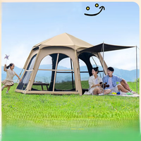 Tente automatique hexagonale 4 saisons à une chambre |   Oxford noir enduit 280x240cm |   Tente de camping imperméable et résistante au soleil, installation rapide, 3000 mm