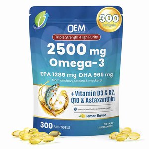 Capsules <span class=keywords><strong>de</strong></span> Gel Doux Oméga 3 Triple Concentration 2500mg <span class=keywords><strong>Huile</strong></span> <span class=keywords><strong>de</strong></span> <span class=keywords><strong>Poisson</strong></span> Marque Blanche en Gros – EPA, DHA, Vitamine D3, K2, Q10 Certifiées pour Adultes - Product Image 2