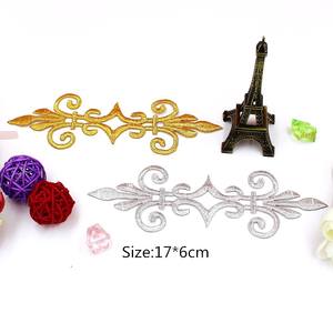 Yk050 patchs de broderie fer sur or et argent Applique repassage Cosplay <span class=keywords><strong>Costume</strong></span> fleurs garnitures 17.5cm * 6cm - Product Image 3