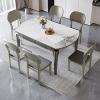 Ensemble de table et de chaises de salle à manger rondes extensibles en marbre et bois massif de luxe moderne, 4, 6 places, restaurant, designs de meubles élégants gris