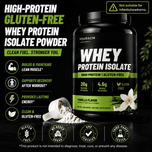 High-<b>Protein</b> Gluten-Free Whey <b>Protein</b> Isolate Powder BCAA Dietary Supplement Vanilla Flavor for Workout Recovery - Product Image 1
