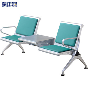 Sillas de Espera Yu Zhengguan de Dos Plazas con Mesa, para Uso en Hospitales y Aeropuertos, Estructura Metálica, Cojín Verde - Product Image 1