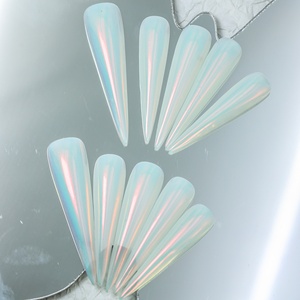 Faux ongles à presser faits main, couvrance totale, forme cercueil longue, en acrylique de luxe, avec papillons 3D et French manucure, haute qualité, pour vente en gros - Product Image 2
