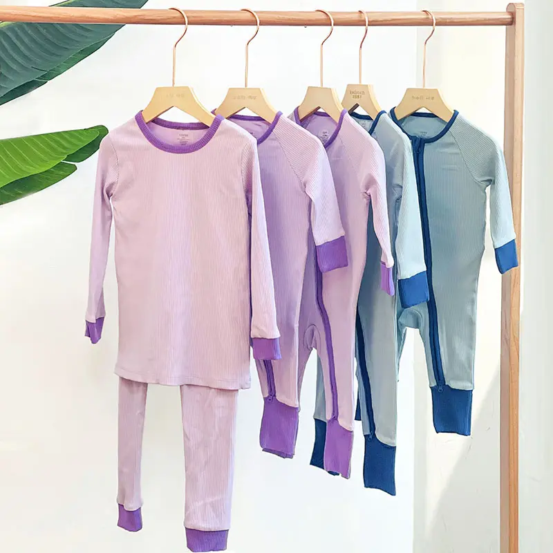 Stock Supply blank Kids Toddler Boys Girls Fit Ribbed Sleepwear pjs 2 Pcs Set ropa de bebe kids Bamboo Pajamas Sets