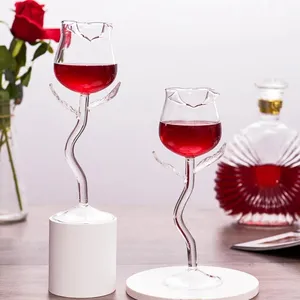 Beautiful Rose Shape Convenient Transparent Red Wine Glass Goblet Wine Glass