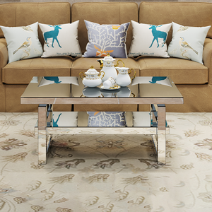 Modern Square Luxury Convertible Coffee <b>Table</b> with Adjustable Height Tempered Glass Top Indoor Use for <b>Small</b> Apartments - Product Image 3