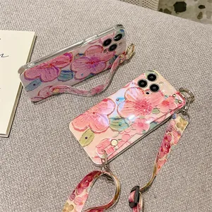 Soporte de teléfono con flores y pintura al óleo con purpurina, funda cruzada con correa para la muñeca para <span class=keywords><strong>Huawei</strong></span> P40 Lite P50 P30 Pro <span class=keywords><strong>Mate</strong></span> 30 40 Honor 50 60 Pro - Product Image 5