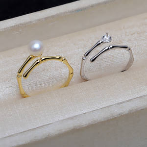 S925 Silver Open <b>Ring</b> for Women DIY Jewelry Accessories with <b>Adjustable</b> Bamboo Knot 5-7 Pearl Empty Support Compatible Tide 4900 - Product Image 2