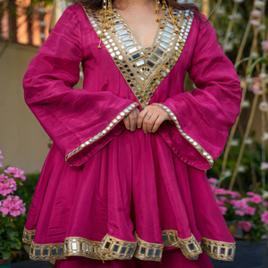 <b>Pink</b> Solid Silk Embroidered Shawl with Mirror Work Traditional Indian Pakistani Women's Wear - Product Image 5