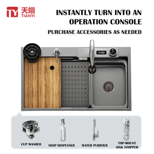 Thủ công hiện đại bồn rửa bằng thép không gỉ dày đơn với vòi xử lý bề mặt nano làm bằng tay bát đơn - Product Image 2